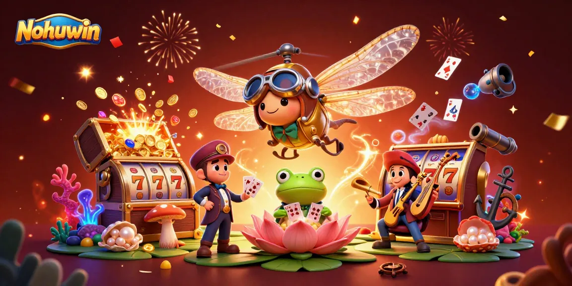 Nohuwin offers exciting slots with dynamic gameplay and vibrant visuals in a colorful casino scene.