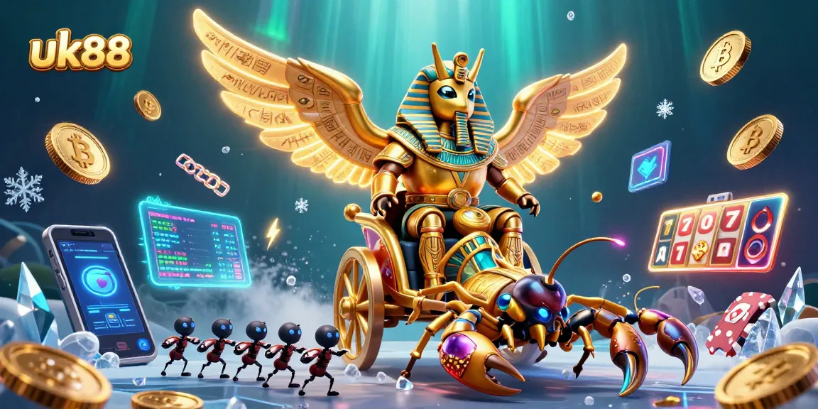 Engage with the excitement of uk88 Slots featuring a colossal scarab beetle and rich casino elements.