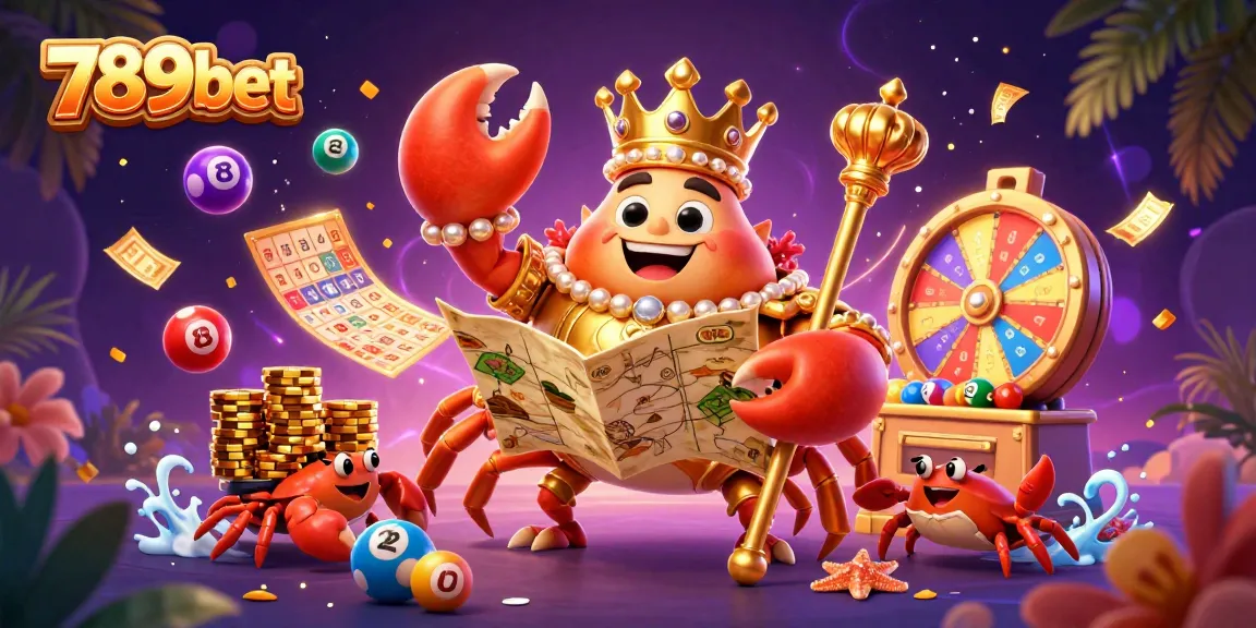 Experience thrilling gaming at 789bet with colorful lottery balls, a crab emperor, and live casino excitement.