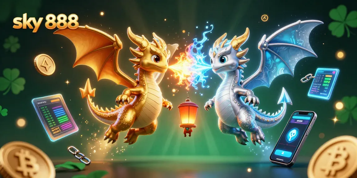 Experience the thrill of sky 888 with dragons and crypto elements in an engaging 3D scene.