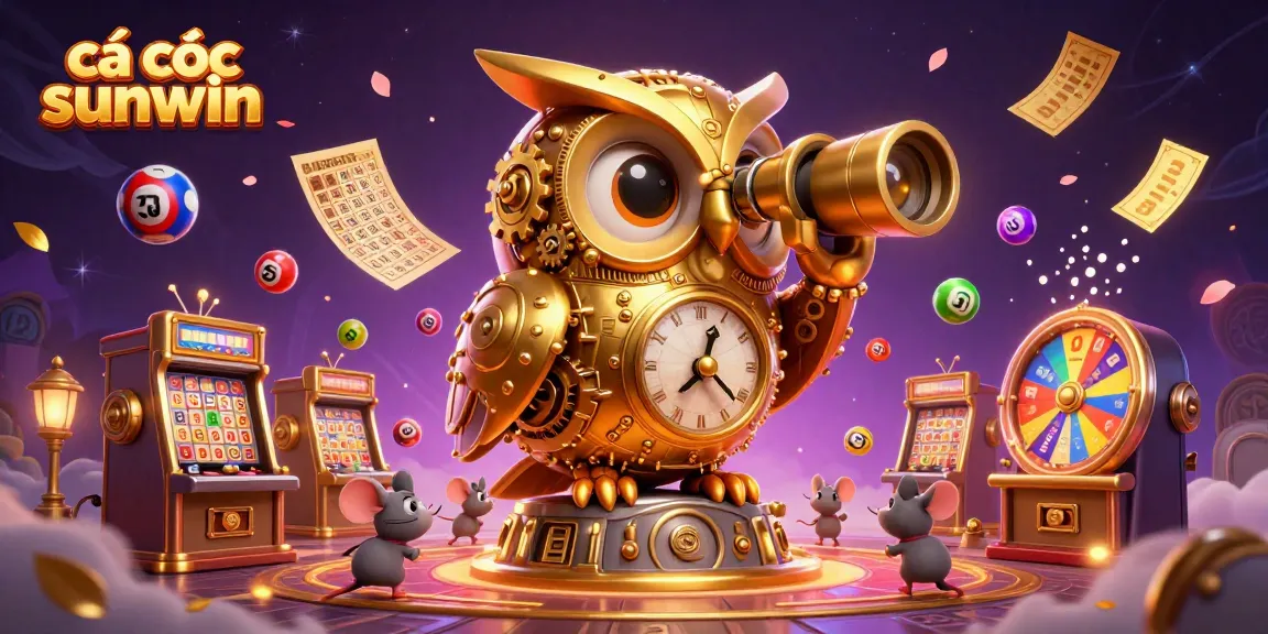 Cá cược sunwin offers a vibrant casino scene with dynamic elements like spinning wheels and colorful lottery balls.