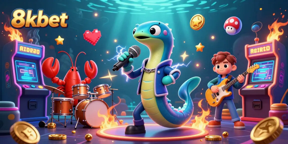 Enjoy the vibrant underwater casino scene with 8xbet's electric eel DJ and friends creating excitement.