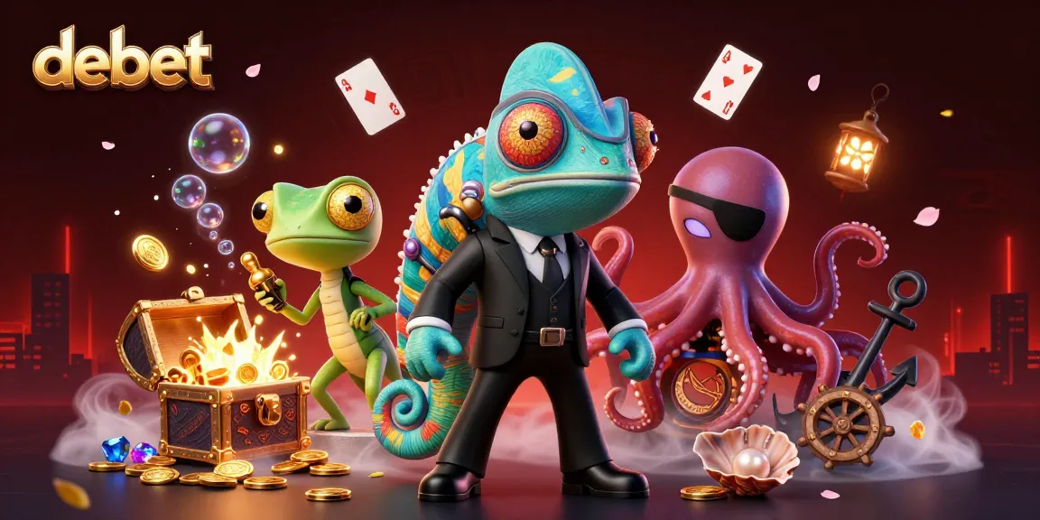 Join the thrilling world of debet with a colorful casino scene featuring dynamic characters and rich elements.