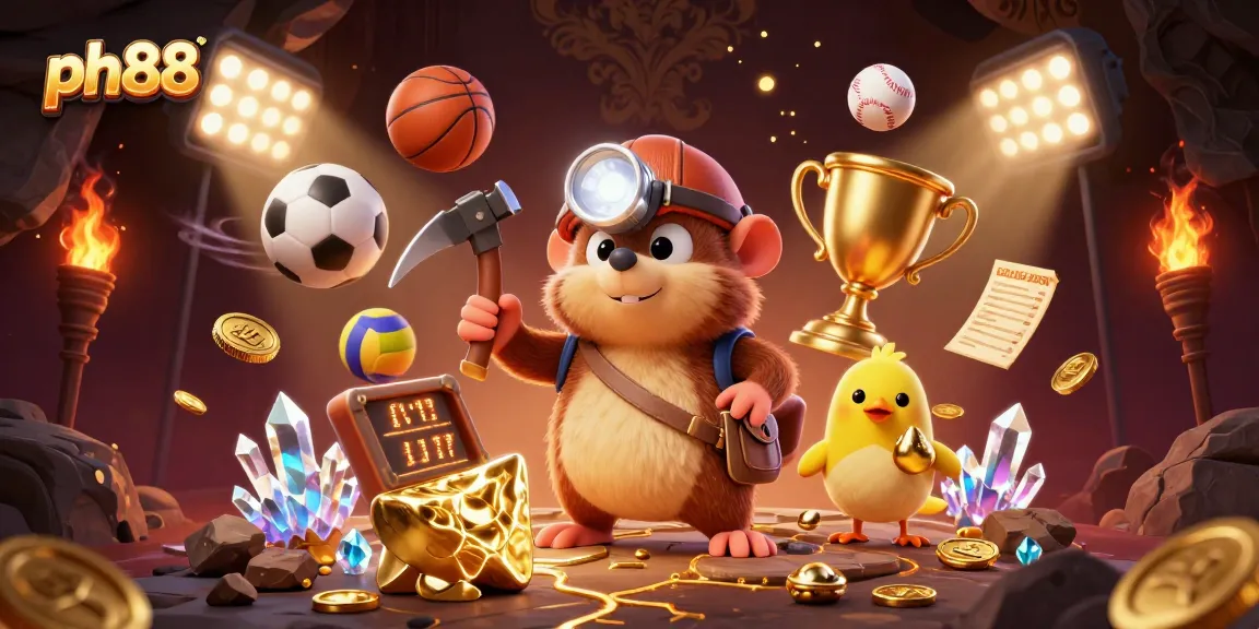 Experience the rush of ph88 with a treasure hunter mole and a canary in a vibrant casino scene.