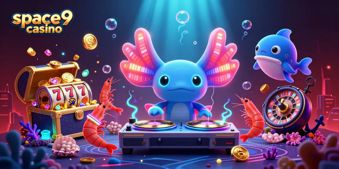 Engage in thrilling gameplay at space9 casino with vibrant axolotl DJ and exciting game elements.