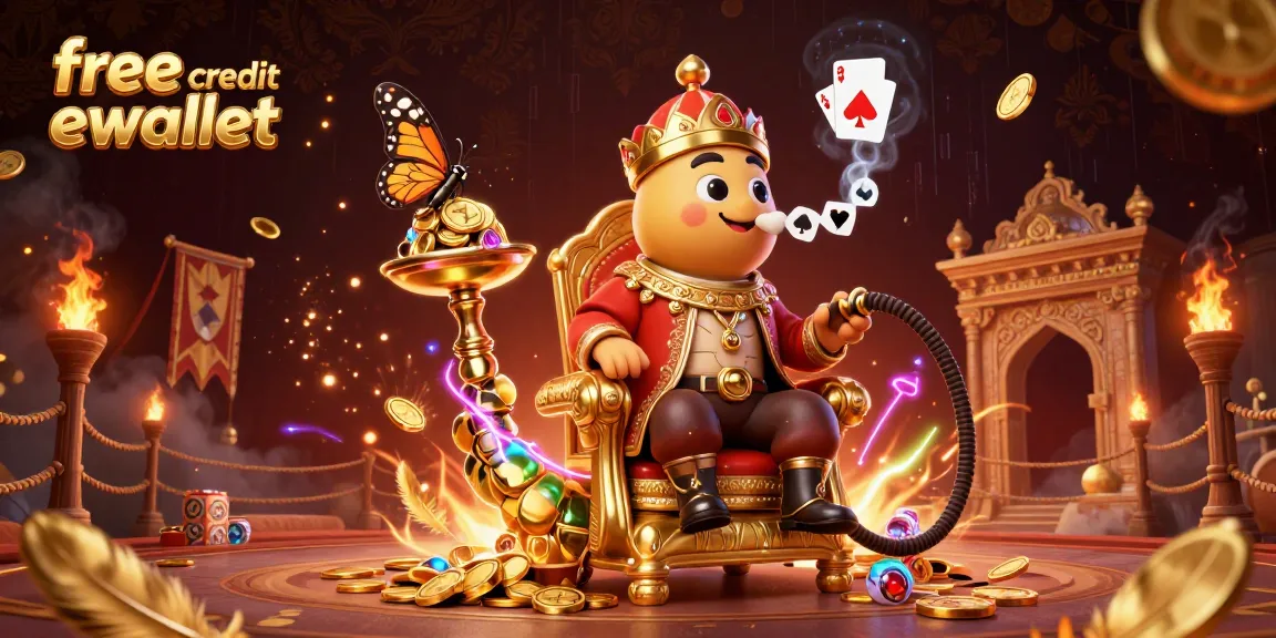 Win big with free credit ewallet as a 3D caterpillar blows poker hand smoke rings.