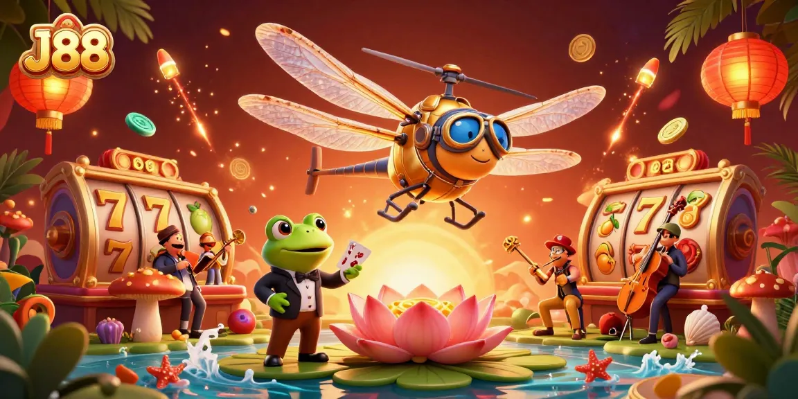 Spin the reels at J88 with dynamic scenes of cartoon characters and casino elements.