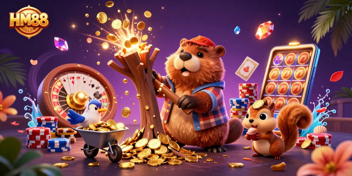 Engage with HM88's exhilarating slots experience featuring golden coins, vibrant game elements, and rich characters.