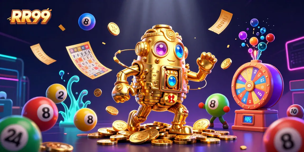 Experience winning excitement with RR99's dynamic lottery and gaming scene, showcasing gold golem and colorful elements.