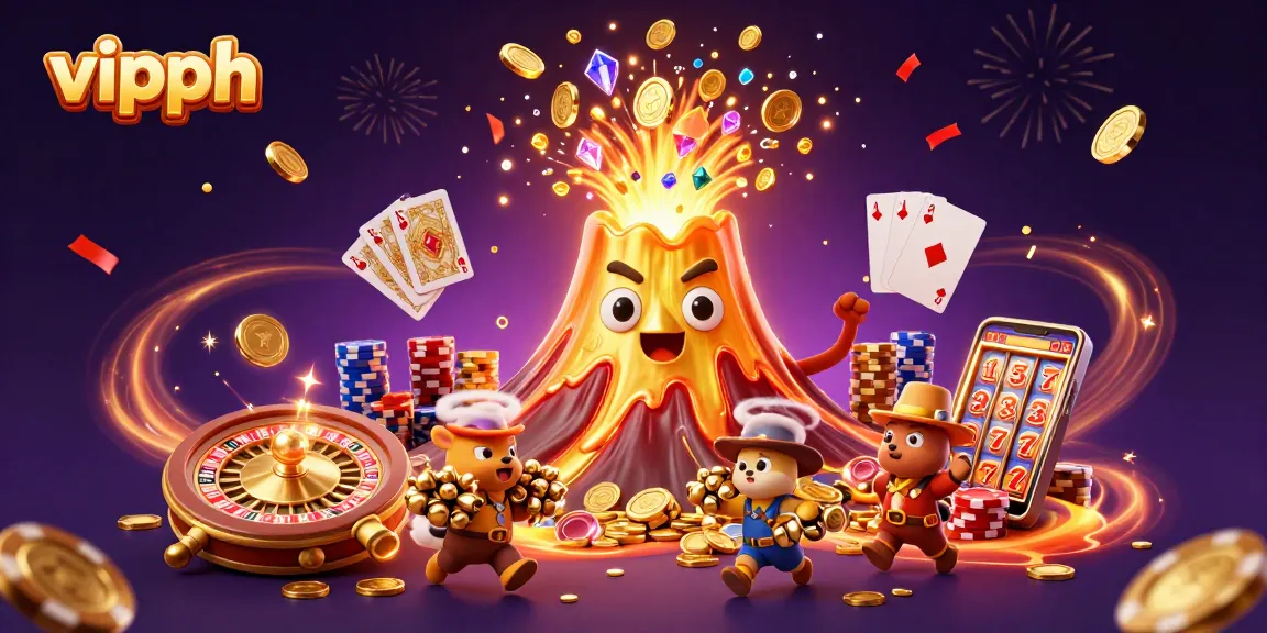Spin into excitement at vipph with a golden volcano erupting coins and treasure!