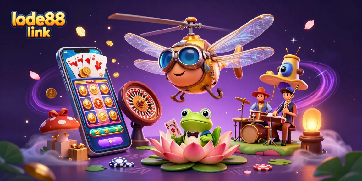 Experience the lode88 link with a vibrant 3D illustration of an exciting casino scene.