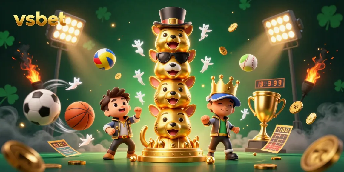 Engage with vsbet's vibrant 3D casino scene featuring animated totems and dynamic sports betting elements.